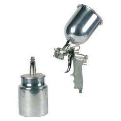 Aerografo convenzionale a bassa pressione con due serbatoi in alluminio superiore ed inferiore  ugello ø 1,2 mm
